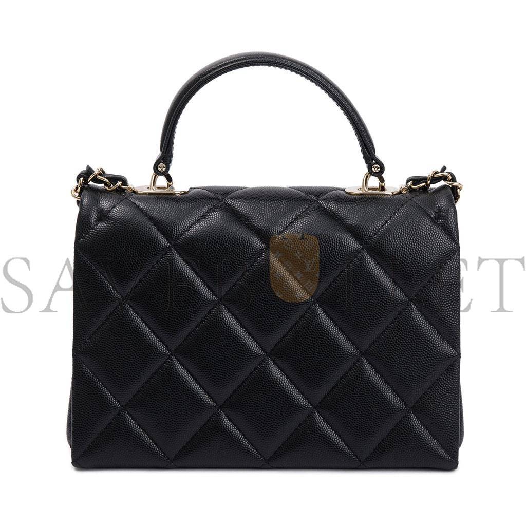 CHANEL MASTER BLACK QUILTED CAVIAR LEATHER KELLY TOP HANDLE FLAP BAG (21*16*9.5cm)